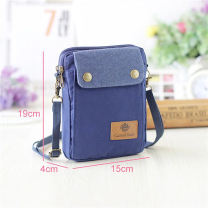 2022 Casual Canvas Mobile Phone Bags for Women Double Zipper Shoulder Bag Female Girls Trend Handbag Purse Mini Crossbody Bolsas