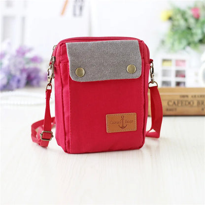 2022 Casual Canvas Mobile Phone Bags for Women Double Zipper Shoulder Bag Female Girls Trend Handbag Purse Mini Crossbody Bolsas