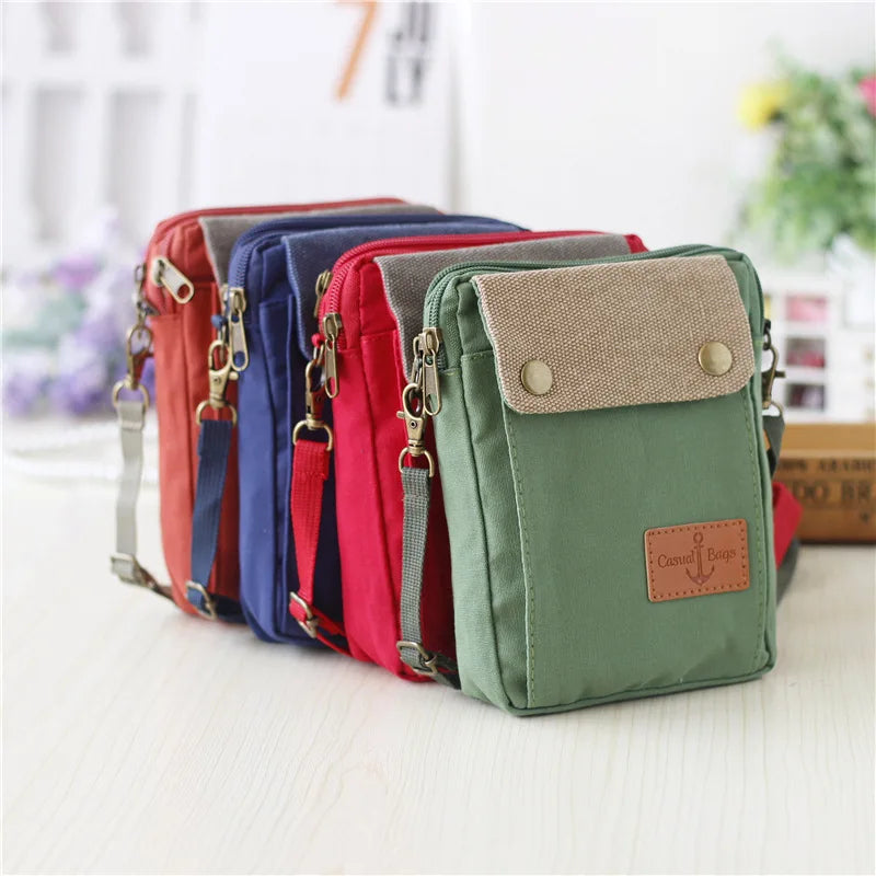 2022 Casual Canvas Mobile Phone Bags for Women Double Zipper Shoulder Bag Female Girls Trend Handbag Purse Mini Crossbody Bolsas