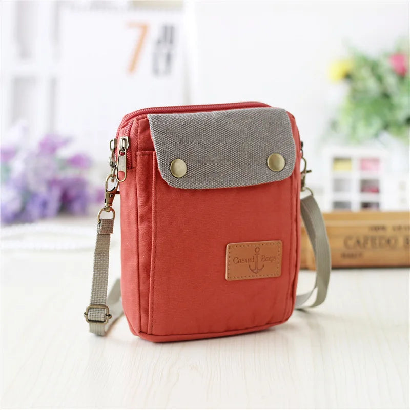 2022 Casual Canvas Mobile Phone Bags for Women Double Zipper Shoulder Bag Female Girls Trend Handbag Purse Mini Crossbody Bolsas