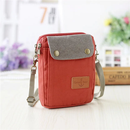 2022 Casual Canvas Mobile Phone Bags for Women Double Zipper Shoulder Bag Female Girls Trend Handbag Purse Mini Crossbody Bolsas