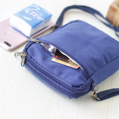 2022 Casual Canvas Mobile Phone Bags for Women Double Zipper Shoulder Bag Female Girls Trend Handbag Purse Mini Crossbody Bolsas