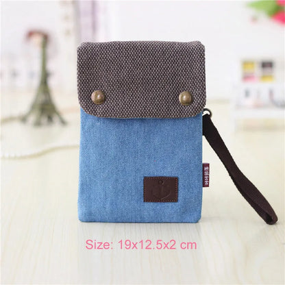 2022 Casual Canvas Mobile Phone Bags for Women Double Zipper Shoulder Bag Female Girls Trend Handbag Purse Mini Crossbody Bolsas