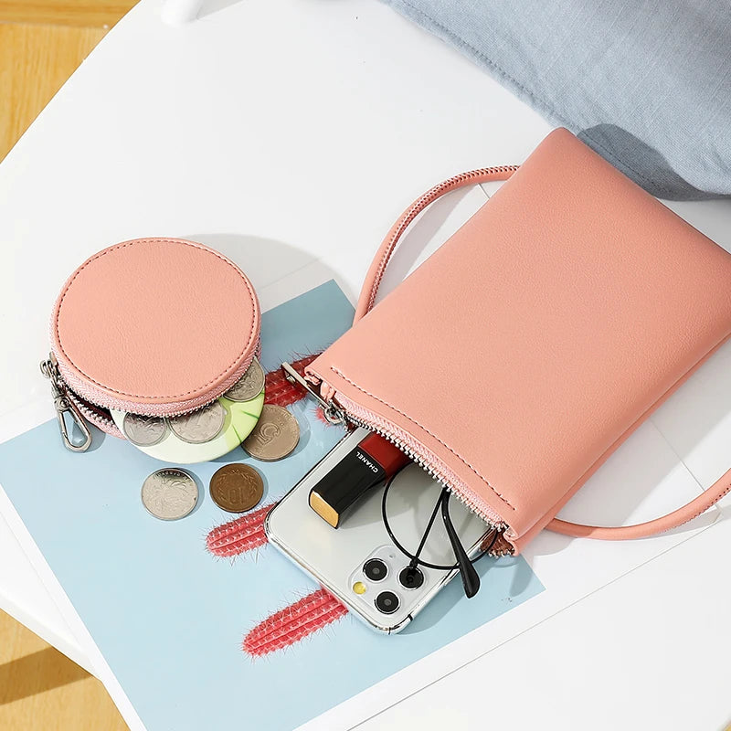 2022 Fashion Mini Macaron Zipper Purses and Handbags for Women Multifunctional Cell Phone Crossbody Bag PU Leather Shoulder Bags