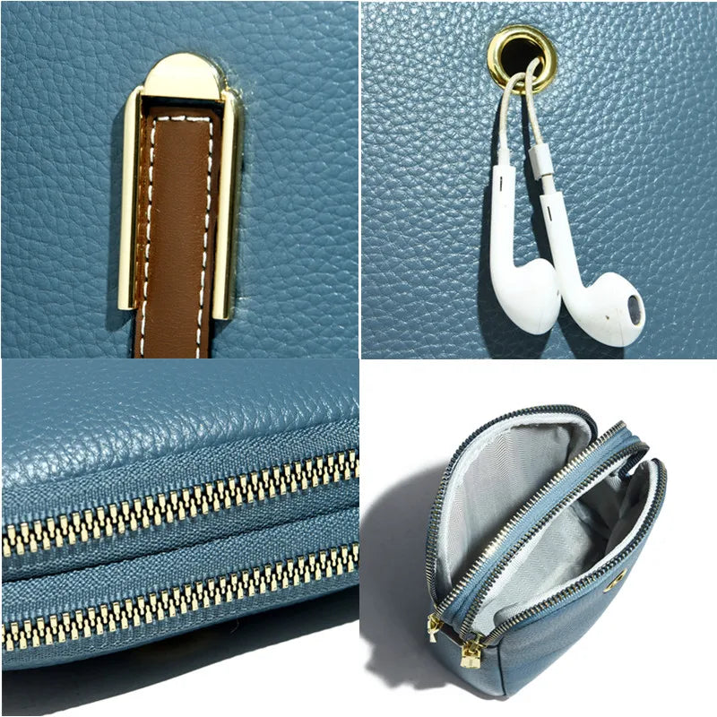 2022 Fashion Real Cowhide Girls Purse Phone Pouch Genuine Leather Shoulder Bags Woman Minimalist Solid Color Mini Crossbody Bag
