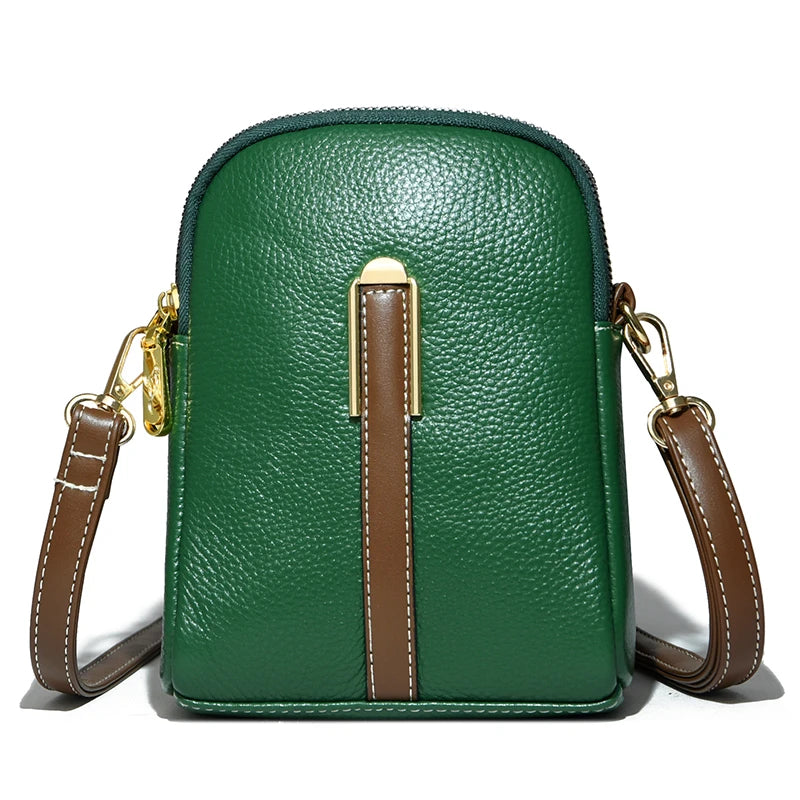 2022 Fashion Real Cowhide Girls Purse Phone Pouch Genuine Leather Shoulder Bags Woman Minimalist Solid Color Mini Crossbody Bag