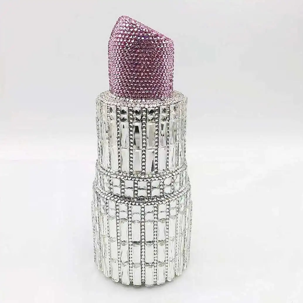 2022 Female Lipstick shape Gold Hot Pink Rhinestone Crystal Diamond Evening Bag Clutch Purse For Party Wedding Clutches Bags