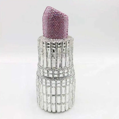2022 Female Lipstick shape Gold Hot Pink Rhinestone Crystal Diamond Evening Bag Clutch Purse For Party Wedding Clutches Bags