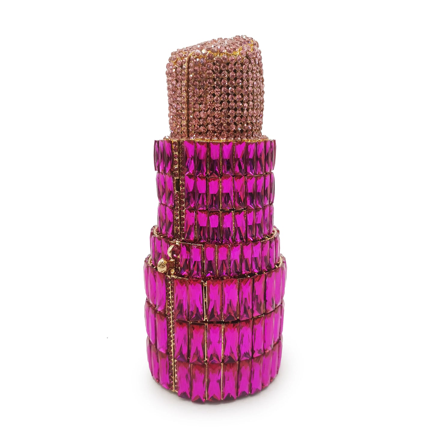 2022 Female Lipstick shape Gold Hot Pink Rhinestone Crystal Diamond Evening Bag Clutch Purse For Party Wedding Clutches Bags