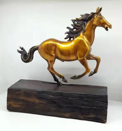 2022 GOOD LUCK  HOME office company Business Ornament art  GOOD LUCK Success Gold horse brass FENG SHUI ART Statue