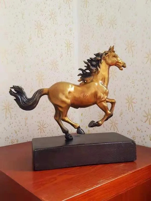 2022 GOOD LUCK  HOME office company Business Ornament art  GOOD LUCK Success Gold horse brass FENG SHUI ART Statue