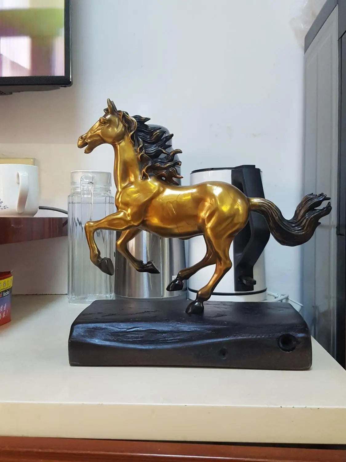 2022 GOOD LUCK  HOME office company Business Ornament art  GOOD LUCK Success Gold horse brass FENG SHUI ART Statue