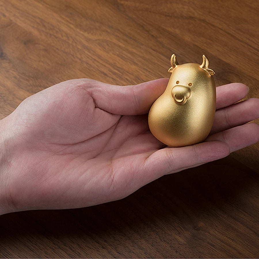 2022 GOOD LUCK gift CHINA National treasure Collection 24K Gold-plated Zodiacs Wealth success Lucky Bull Mascot Company business