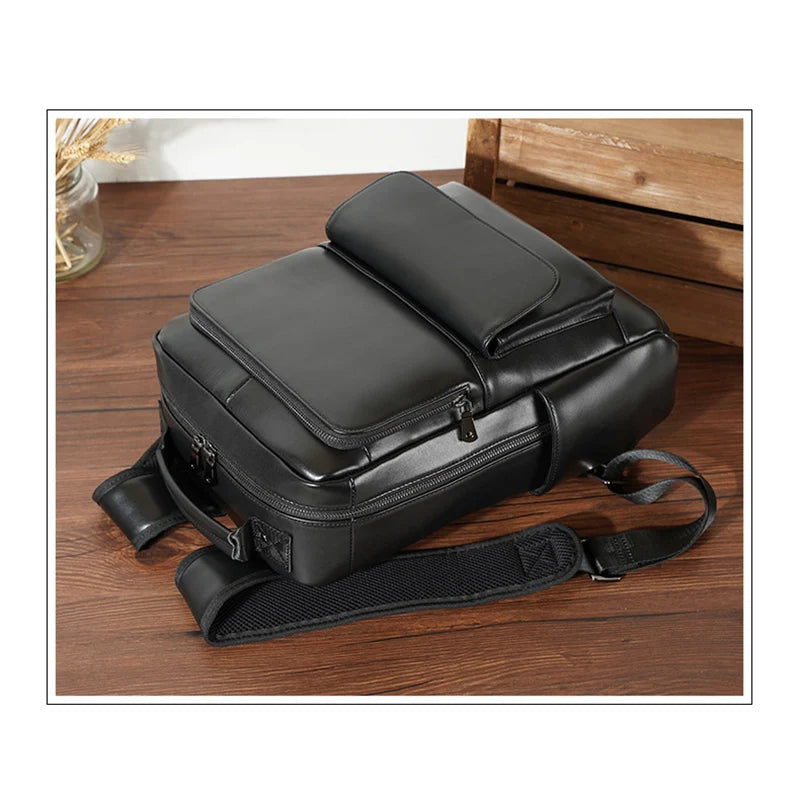 2022 Men Genuine Leather Business Backpack Fashion Waterproof School Book Bags Casual Travel Laptop Bag Male Student Backpacks