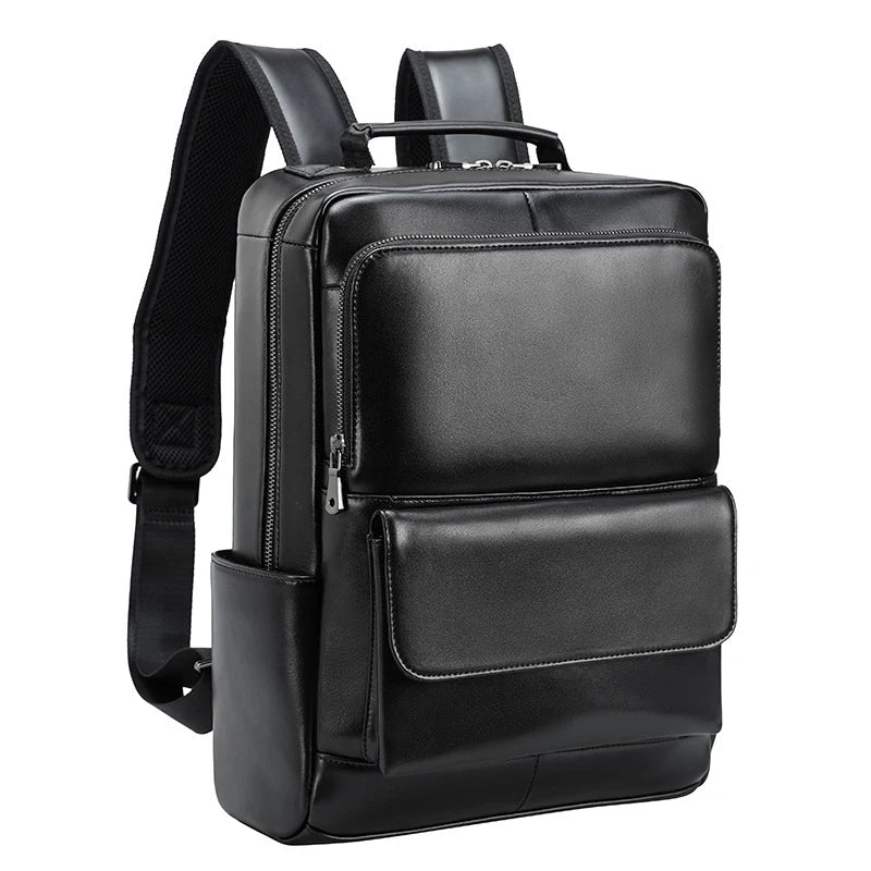 2022 Men Genuine Leather Business Backpack Fashion Waterproof School Book Bags Casual Travel Laptop Bag Male Student Backpacks