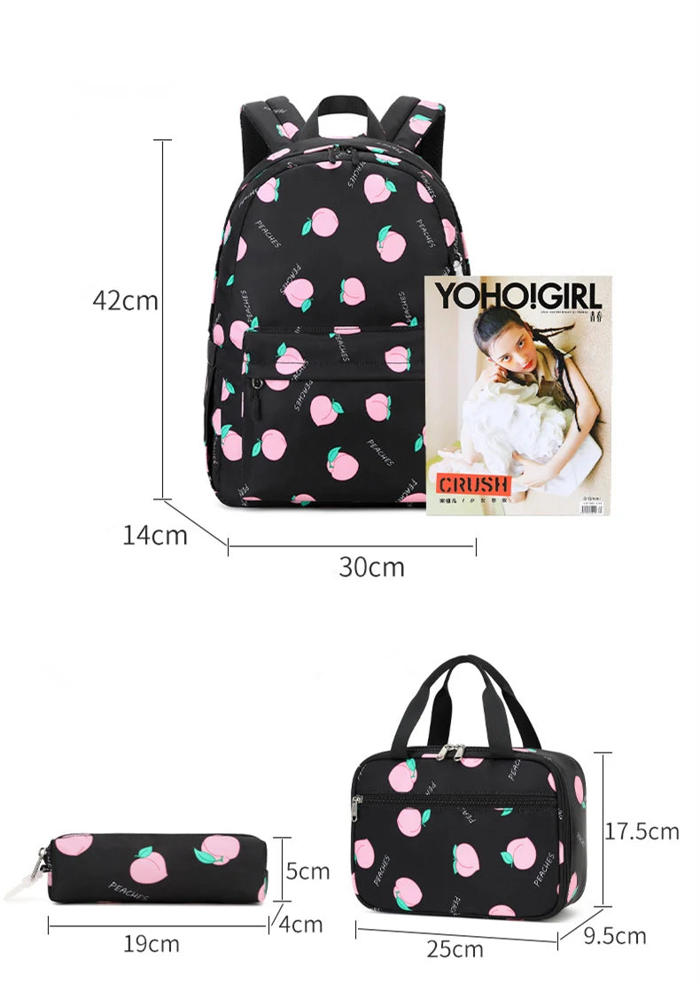 2022 NEW Fruit Printing Girls Backpacks School Bags For Girls Set Kid Schoolbags Children Backpack Kids Bookbag Satchel Knapsack