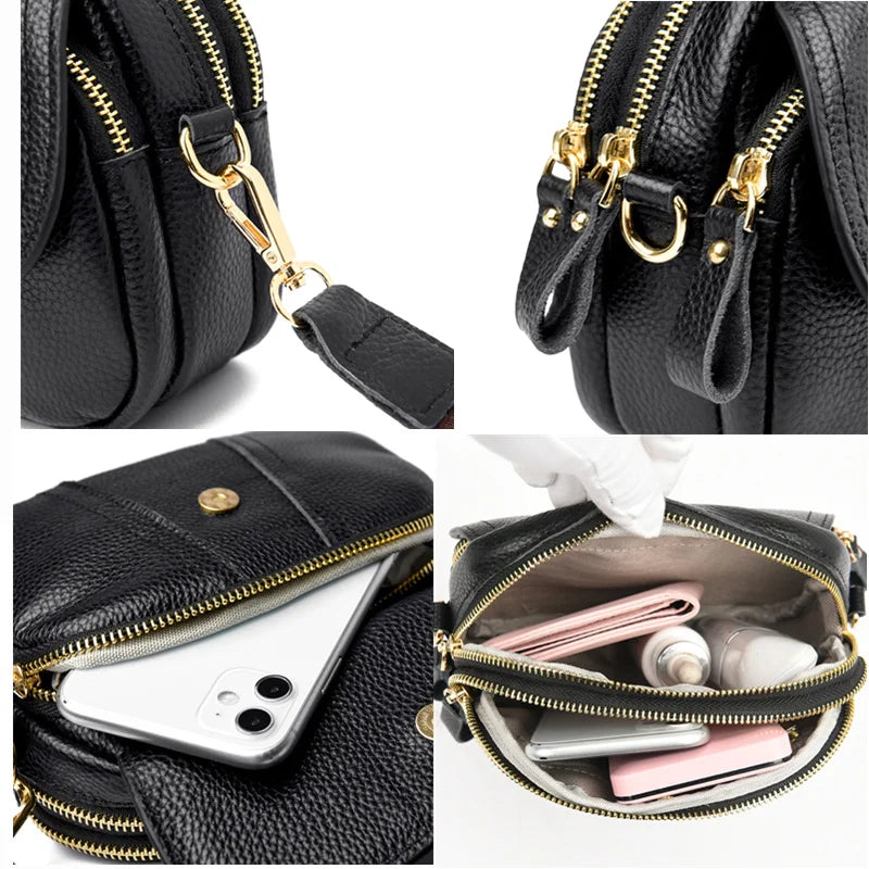 2022 New Genuine Cow Leather Shoulder Bag Retro Women Flap Elegant Lady Real Leather Handbags Trendy Pure Color Messenger Bags