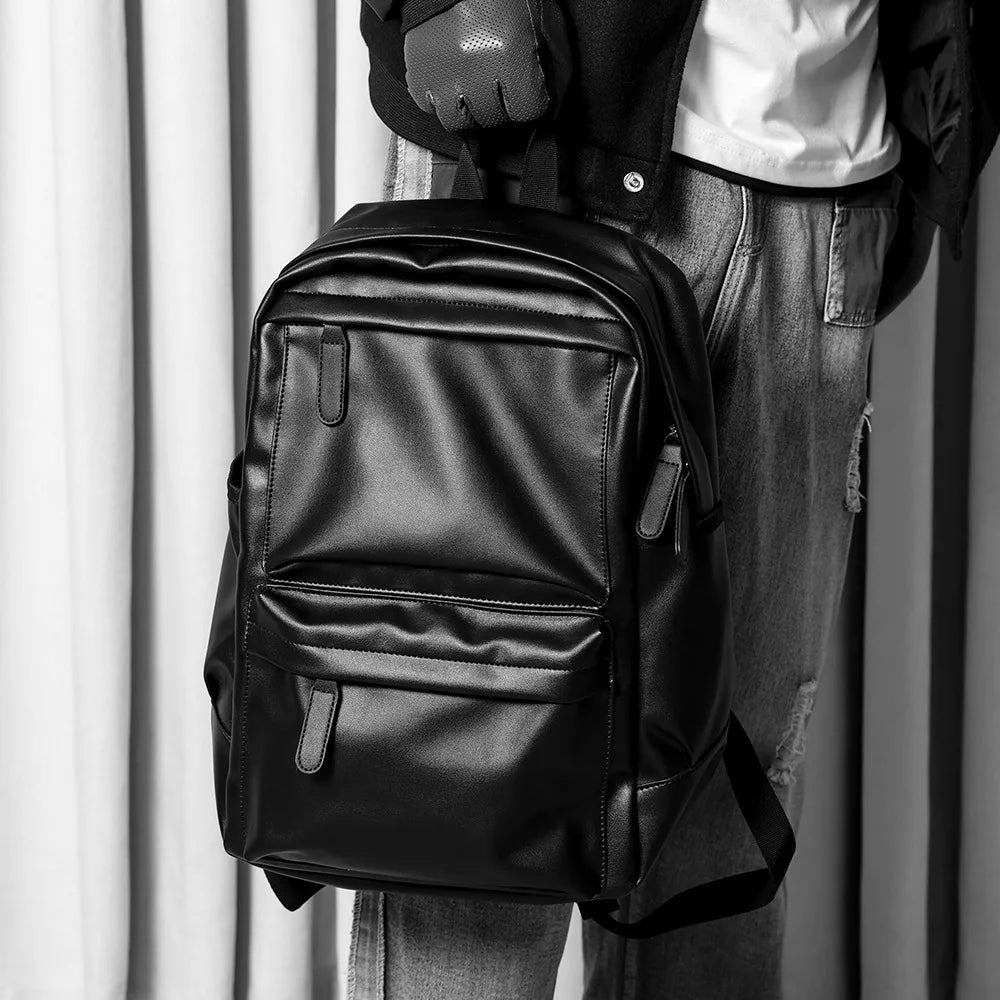 2022 New Men PU Leather Backpacks Large Travel Business Laptop Bags for Student Black Bagpack Boy Big School Male Shoulder Bag