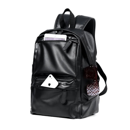2022 New Men PU Leather Backpacks Large Travel Business Laptop Bags for Student Black Bagpack Boy Big School Male Shoulder Bag