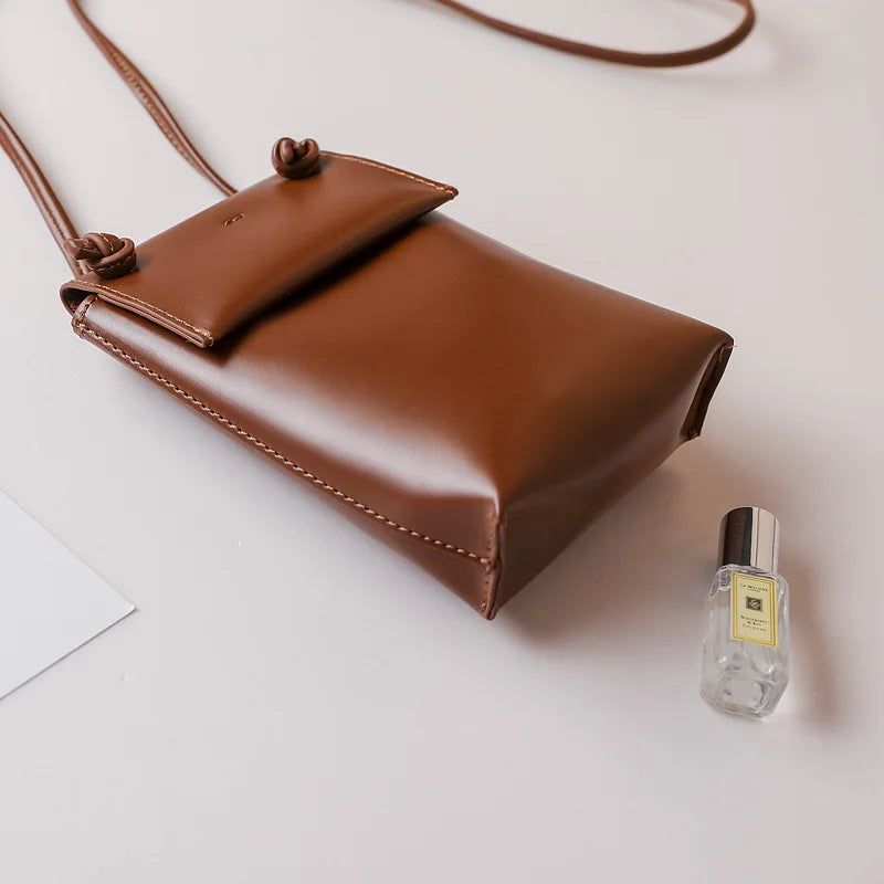 2022 New Retro Khaki Mobile Phone Bag Fashion Woman Mini Shoulder Bags Sweet Crossbody Pouch Soft Simple Small Flap Bags