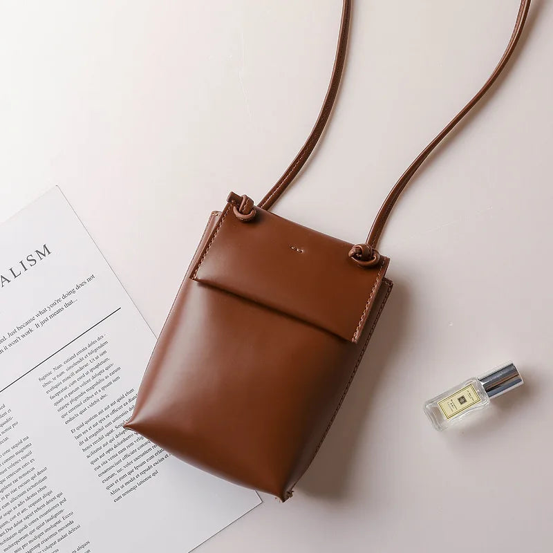 2022 New Retro Khaki Mobile Phone Bag Fashion Woman Mini Shoulder Bags Sweet Crossbody Pouch Soft Simple Small Flap Bags