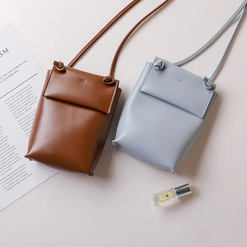 2022 New Retro Khaki Mobile Phone Bag Fashion Woman Mini Shoulder Bags Sweet Crossbody Pouch Soft Simple Small Flap Bags