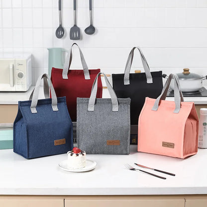 2022 New Solid Insulated Lunch Box with Handle Oxford Student Lunch Bags Simple Portable Picnic Cooler Bag Bento Food Pack Bolsa