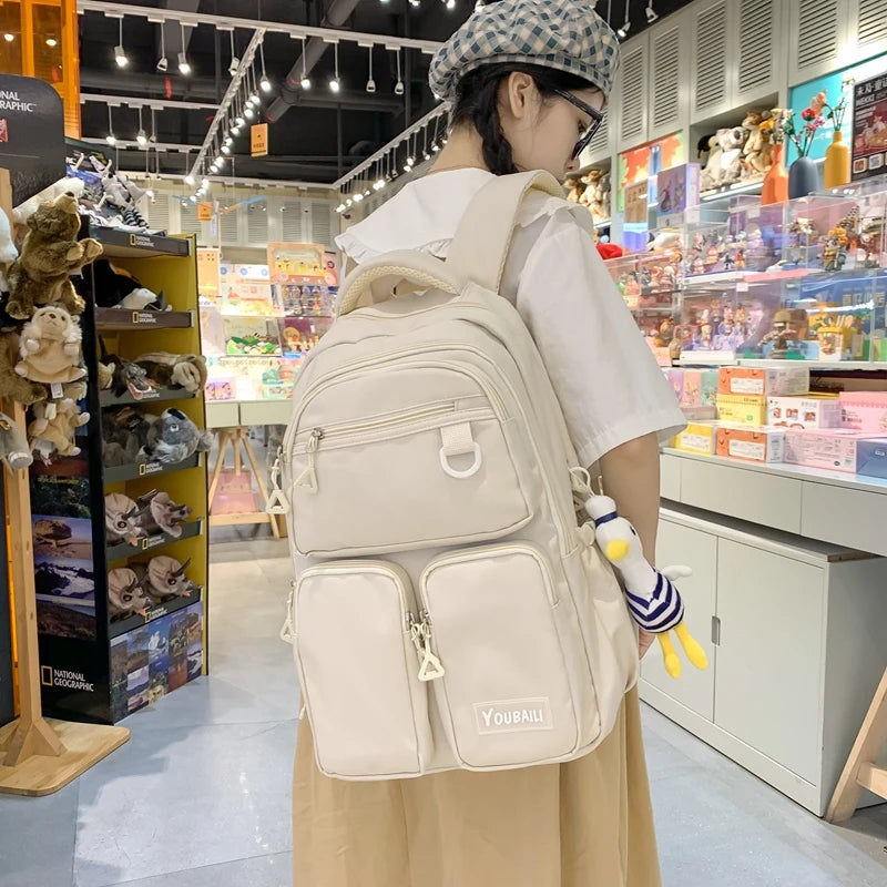 2022 New Waterproof Nylon Backpack Casual Big Capacity Woman Rucksack Multi-pocket College Student Book Bagpack Schoolbag