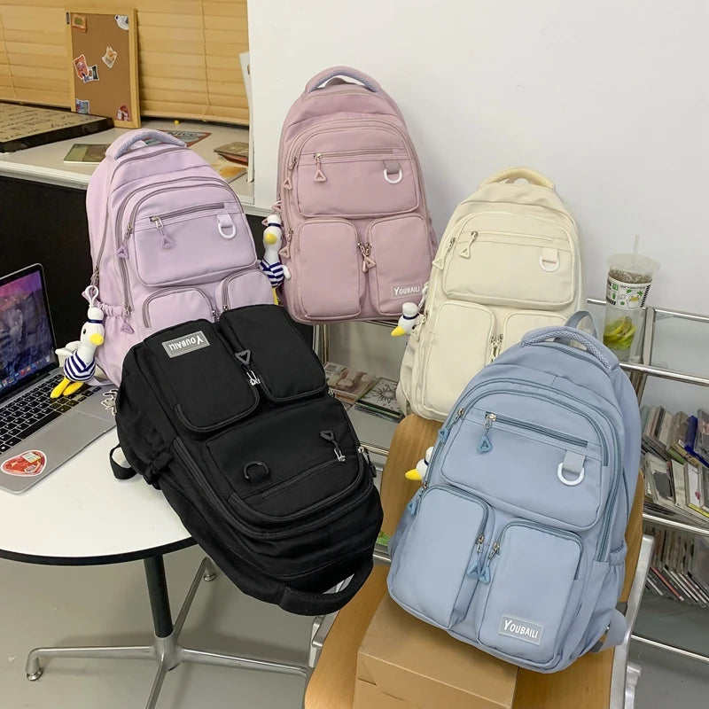 2022 New Waterproof Nylon Backpack Casual Big Capacity Woman Rucksack Multi-pocket College Student Book Bagpack Schoolbag