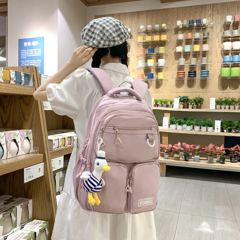 2022 New Waterproof Nylon Backpack Casual Big Capacity Woman Rucksack Multi-pocket College Student Book Bagpack Schoolbag