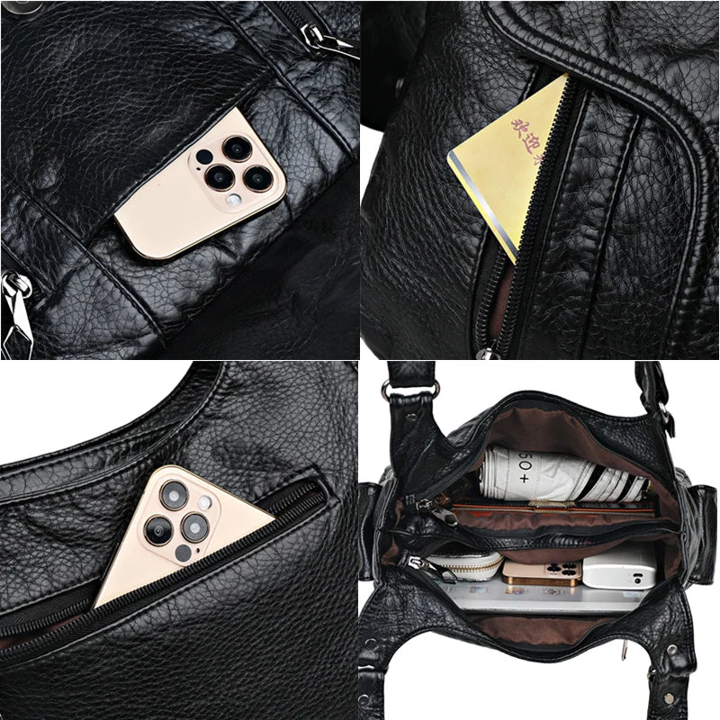 2022 New Women Leather Luxury Handbags Soft Large Capacity Casual Tote Bags High Quality Female Leather Shoulder Bags Female Sac