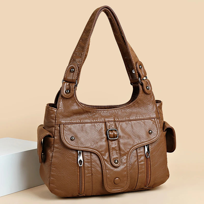 2022 New Women Leather Luxury Handbags Soft Large Capacity Casual Tote Bags High Quality Female Leather Shoulder Bags Female Sac