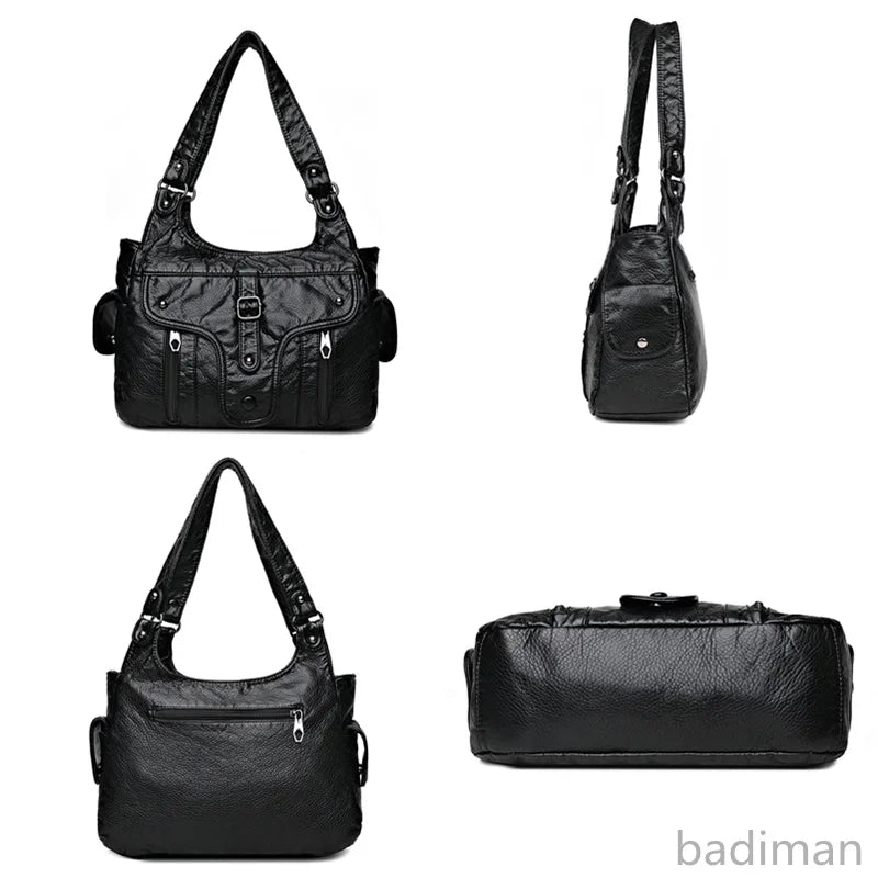 2022 New Women Leather Luxury Handbags Soft Large Capacity Casual Tote Bags High Quality Female Leather Shoulder Bags Female Sac