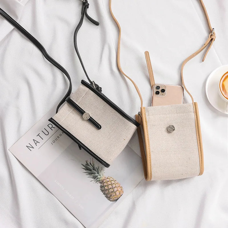2022 Retro Canvas Mini Crossbody Bags Korean Contrast Color Mobile Phone Bag Simple Buckle Square Shoulder Bag Women Handbags