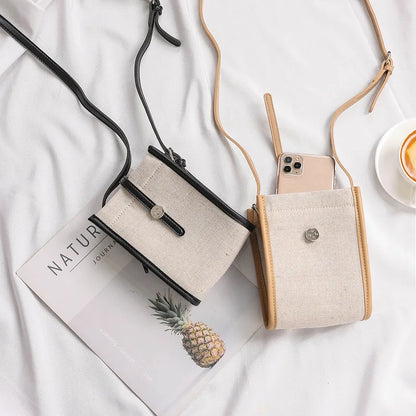 2022 Retro Canvas Mini Crossbody Bags Korean Contrast Color Mobile Phone Bag Simple Buckle Square Shoulder Bag Women Handbags