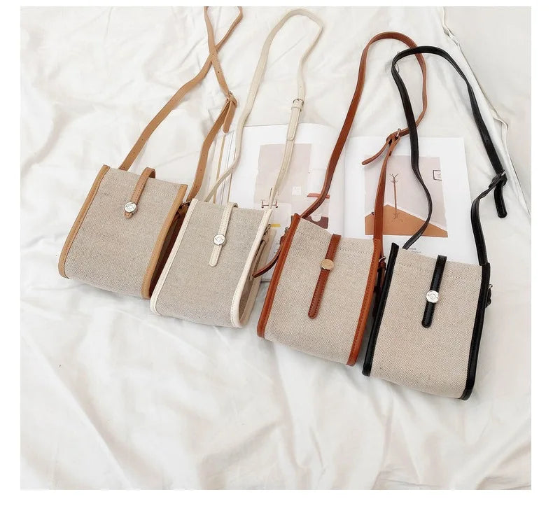 2022 Retro Canvas Mini Crossbody Bags Korean Contrast Color Mobile Phone Bag Simple Buckle Square Shoulder Bag Women Handbags