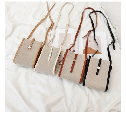 2022 Retro Canvas Mini Crossbody Bags Korean Contrast Color Mobile Phone Bag Simple Buckle Square Shoulder Bag Women Handbags