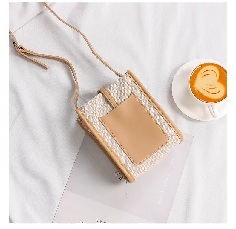 2022 Retro Canvas Mini Crossbody Bags Korean Contrast Color Mobile Phone Bag Simple Buckle Square Shoulder Bag Women Handbags
