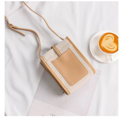 2022 Retro Canvas Mini Crossbody Bags Korean Contrast Color Mobile Phone Bag Simple Buckle Square Shoulder Bag Women Handbags
