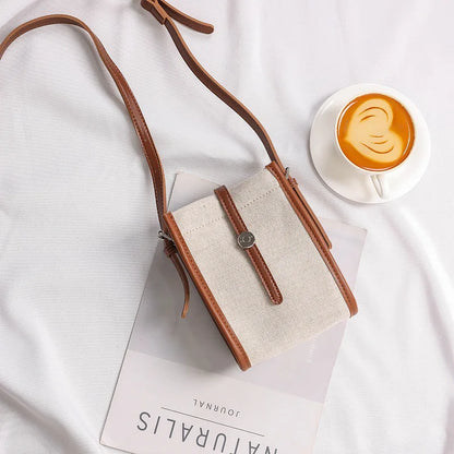 2022 Retro Canvas Mini Crossbody Bags Korean Contrast Color Mobile Phone Bag Simple Buckle Square Shoulder Bag Women Handbags