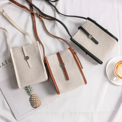 2022 Retro Canvas Mini Crossbody Bags Korean Contrast Color Mobile Phone Bag Simple Buckle Square Shoulder Bag Women Handbags