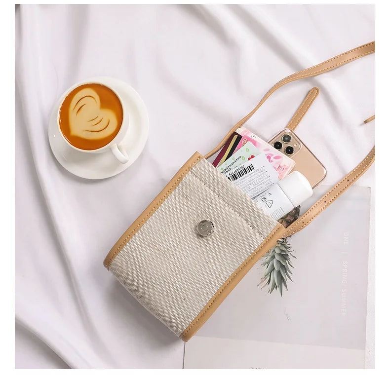 2022 Retro Canvas Mini Crossbody Bags Korean Contrast Color Mobile Phone Bag Simple Buckle Square Shoulder Bag Women Handbags