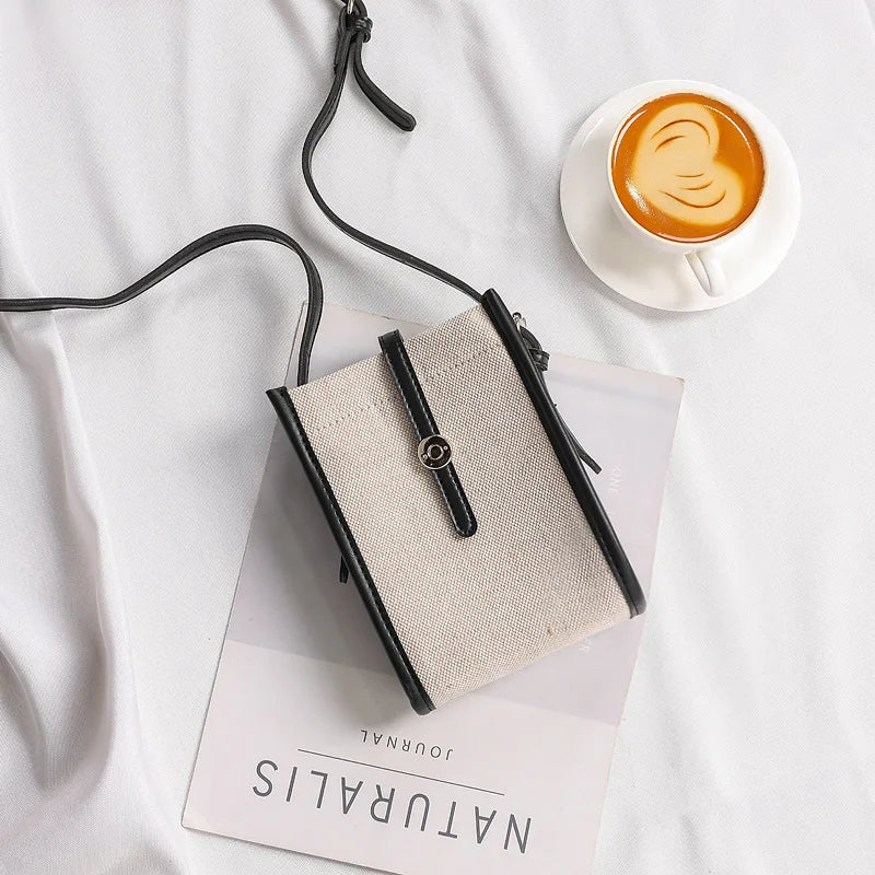 2022 Retro Canvas Mini Crossbody Bags Korean Contrast Color Mobile Phone Bag Simple Buckle Square Shoulder Bag Women Handbags