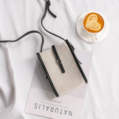 2022 Retro Canvas Mini Crossbody Bags Korean Contrast Color Mobile Phone Bag Simple Buckle Square Shoulder Bag Women Handbags