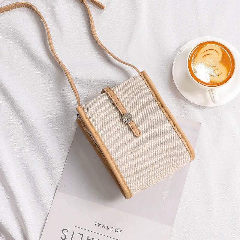 2022 Retro Canvas Mini Crossbody Bags Korean Contrast Color Mobile Phone Bag Simple Buckle Square Shoulder Bag Women Handbags
