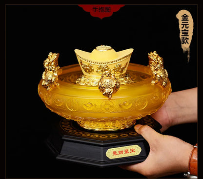2022 SHOP HOME hall Lobby Reception Mascot Inviting money GOOD LUCK crystal GOLD YUAN BAO FENG SHUI JU BAO PEN treasure bowl