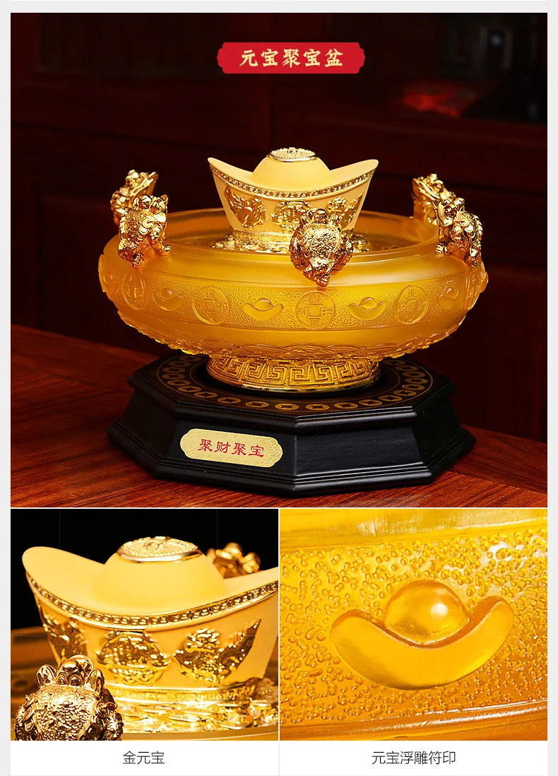 2022 SHOP HOME hall Lobby Reception Mascot Inviting money GOOD LUCK crystal GOLD YUAN BAO FENG SHUI JU BAO PEN treasure bowl