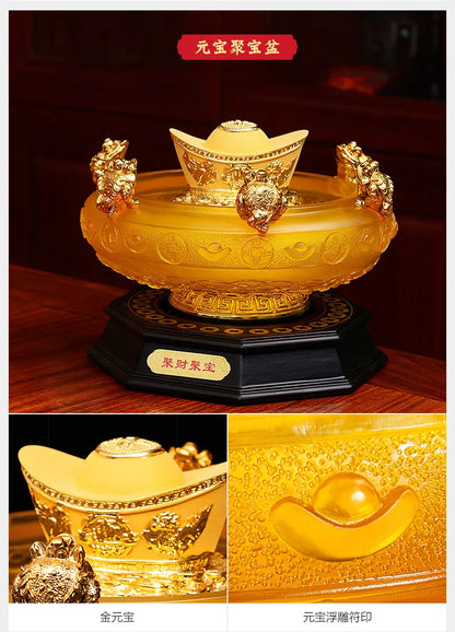2022 SHOP HOME hall Lobby Reception Mascot Inviting money GOOD LUCK crystal GOLD YUAN BAO FENG SHUI JU BAO PEN treasure bowl