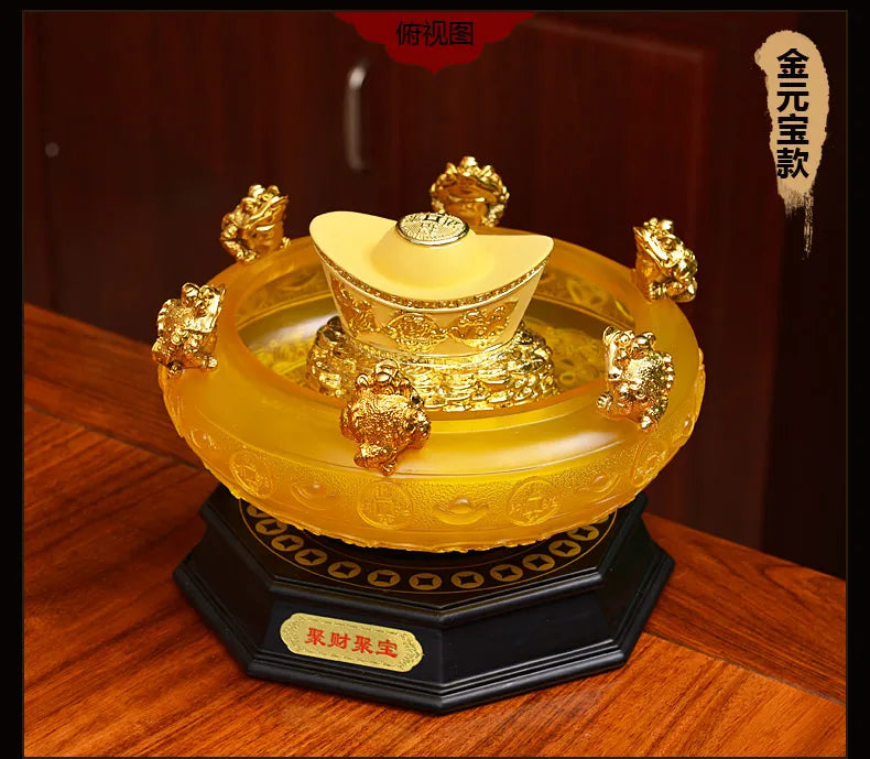 2022 SHOP HOME hall Lobby Reception Mascot Inviting money GOOD LUCK crystal GOLD YUAN BAO FENG SHUI JU BAO PEN treasure bowl