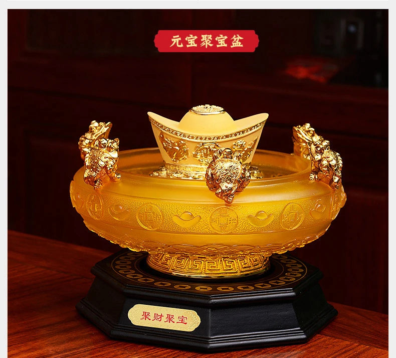 2022 SHOP HOME hall Lobby Reception Mascot Inviting money GOOD LUCK crystal GOLD YUAN BAO FENG SHUI JU BAO PEN treasure bowl